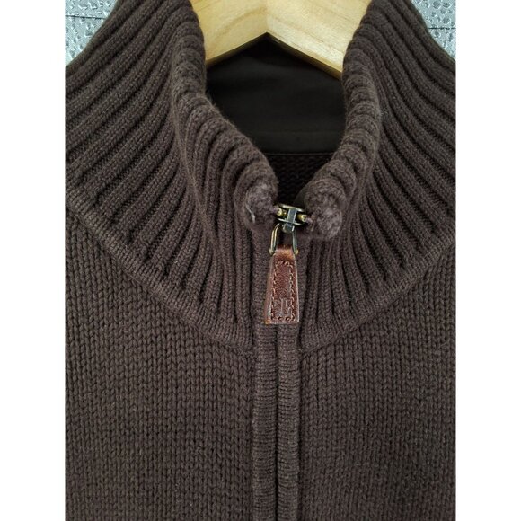 Ralph Lauren Chocolate Brown Full-Zip Ribbed Collar Knit Cardigan Sweater Medium - Picture 2 of 5